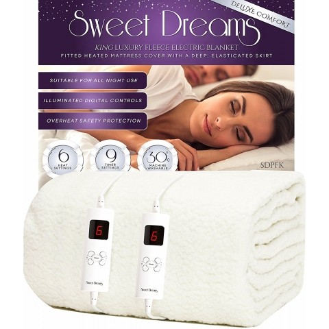 Sweet Dreams Fully Fitted Fleece King Size Electric Blanket with Dual Controls