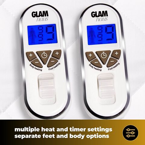 Heat and timer settings for separate feet and body settings