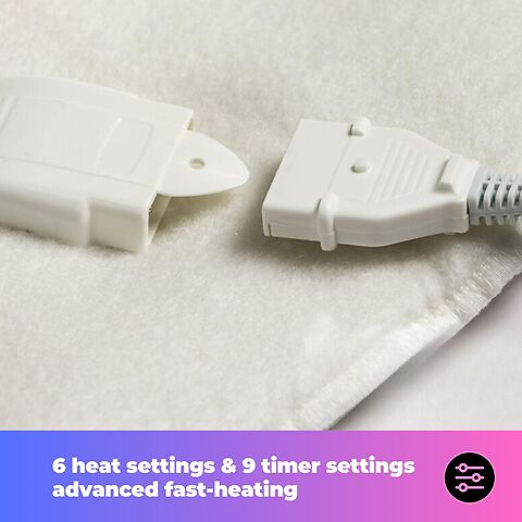 6 heat setting and 9 timer settings with advanced fast-heating blanket