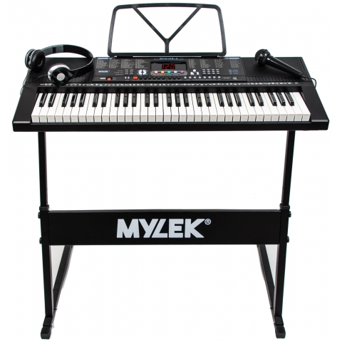MYLEK 61-Key Electric Keyboard Piano with Stand, Headphones + Microphone