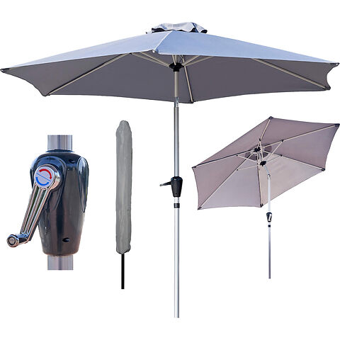Olsen & Smith Panama Large 2.7m Grey Tilting Garden Parasol Umbrella with  Tilt & Crank Mechanism for Garden Patio Lawn | Showerproof | UV 30 Sun