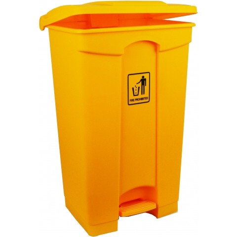 Commercial Pedal Operated Yellow Waste and Nappy Bin, 87 Litres