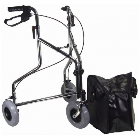 Aidapt Chrome Mobility Steel Three Wheeled Tri-Walker with Bag