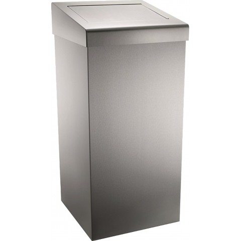 Grade 304 50L Brushed Stainless Steel Washroom Waste Bin with a Flap Lid