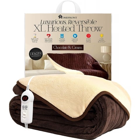 Homefront Extra Large Electric Heated Throw Over Blanket - Chocolate & Cream Thumbnail