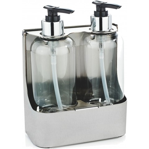 Brushed Stainless Steel Bottle Twin Holder and 2 x 250ml Bottles