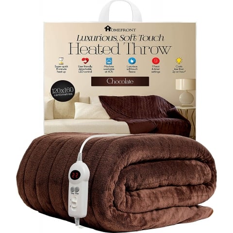 Homefront Luxury Soft Electric Heated Throw Over Blanket with Timer - Chocolate