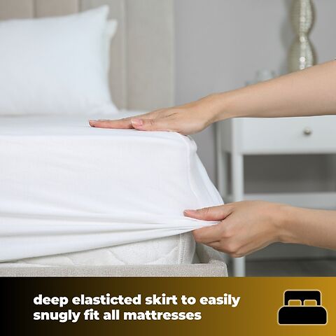 Deep elasticated skirt to fit all mattress sizes