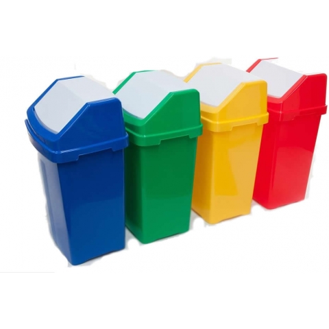 Recycling Flip Bin with Colour Base and White Flip Lid 50L