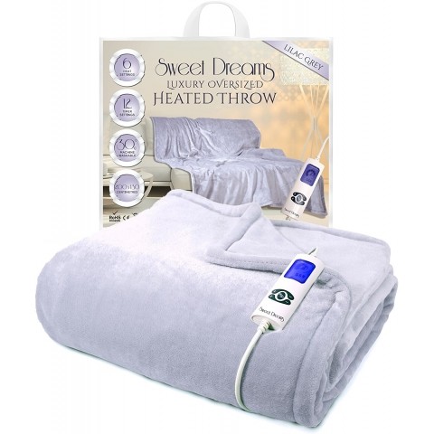 Sweet Dreams Extra Large Electric Heated Throw Overblanket - Luxury Lilac Grey Thumbnail