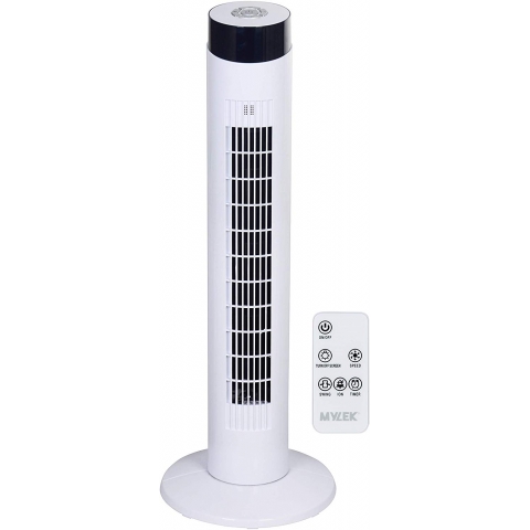 MYLEK 34 Inch White Remote Control Tower Fan