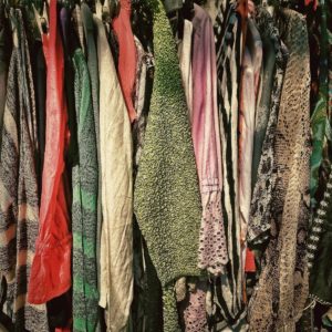 winter clothes in a second hand shop